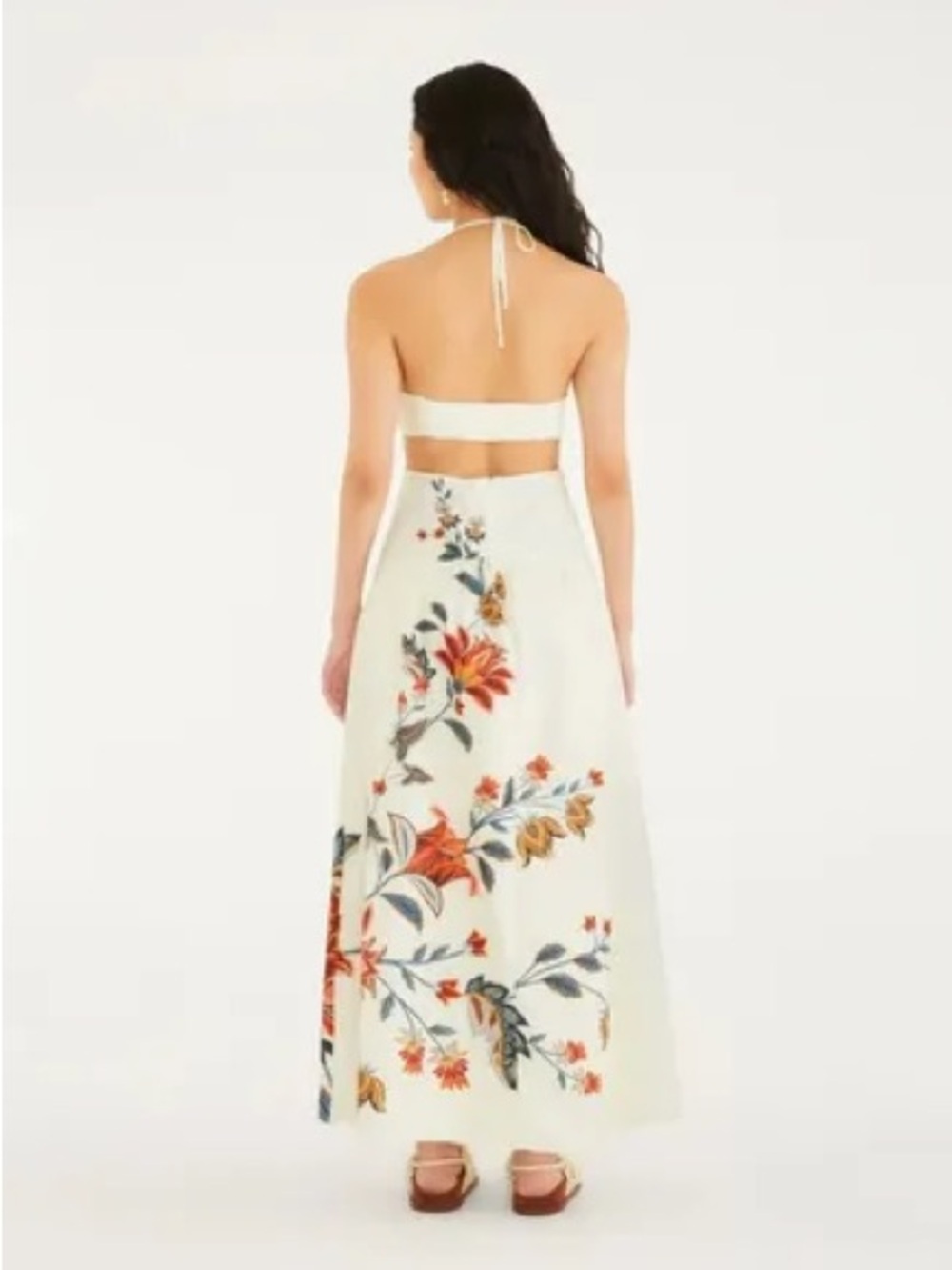 FARM Rio White Halter Maxi Dress with Orange & Blue Floral Print - Picture 2 of 4